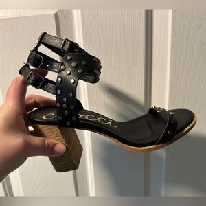 Black studded strappy heels